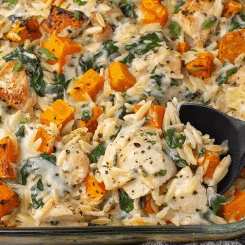 Cheesy Chicken Orzo Bake Recipe
