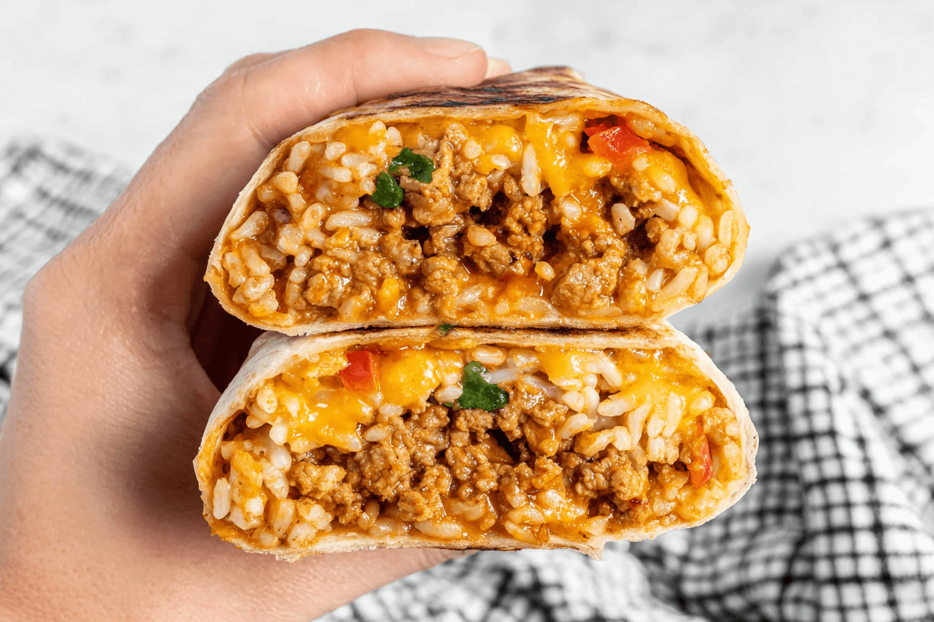 Cheesy Ground Chicken And Rice Burritos Recipe