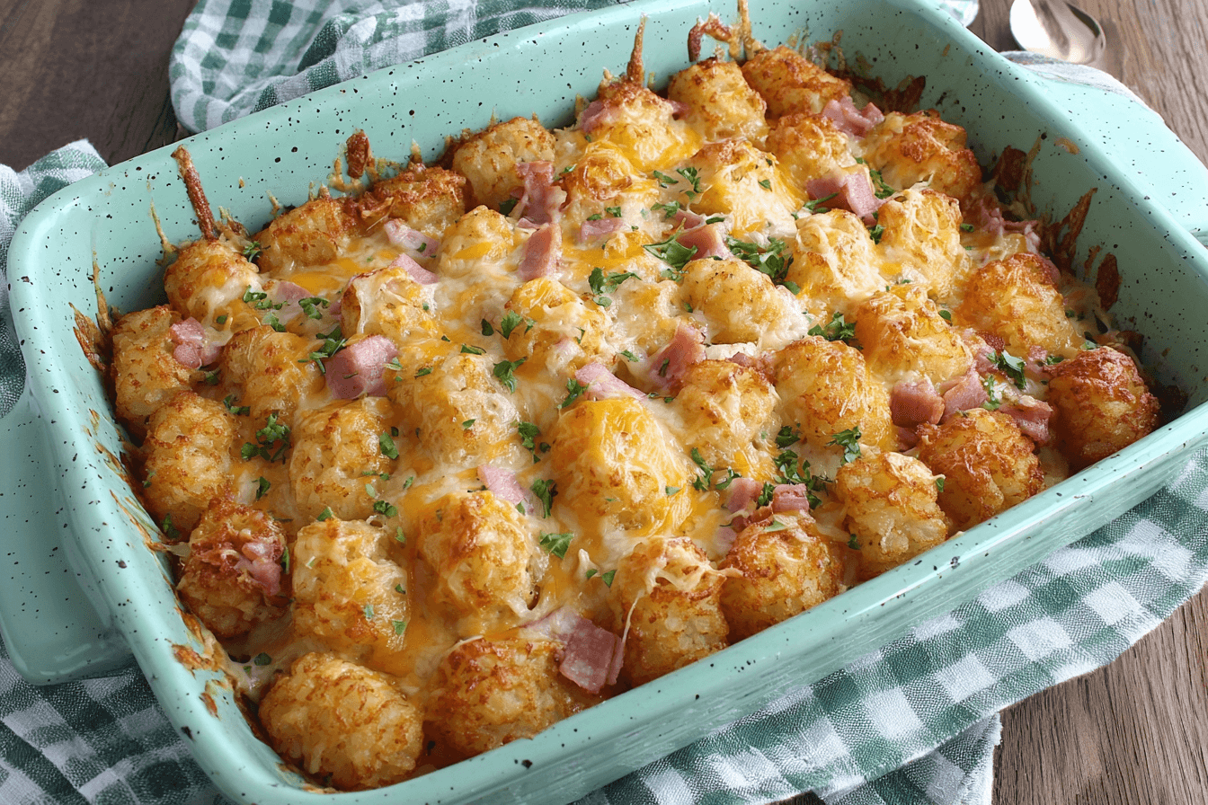 Cheesy Ham And Tater Tot Casserole Recipe