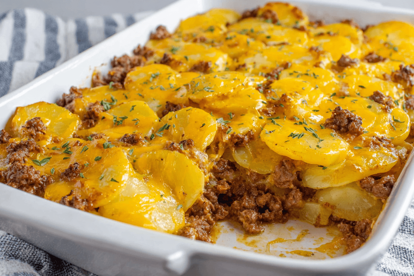Cheesy Hamburger Potato Casserole Recipe