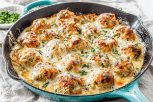 Chicken Meatballs with French Onion Sauce