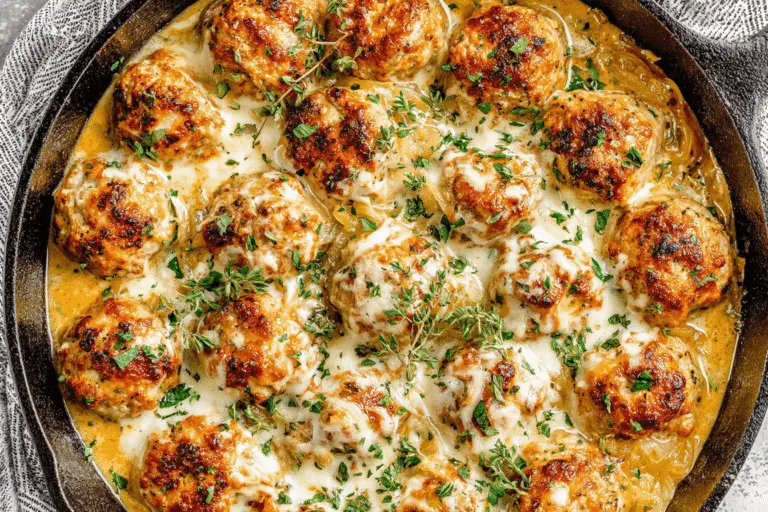 Chicken Meatballs with French Onion Sauce Recipe
