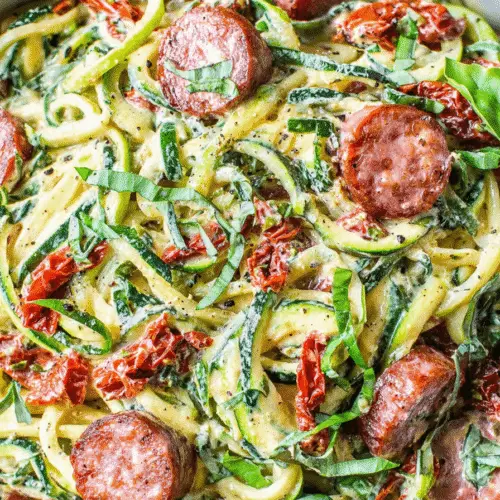 Creamy Garlic Sausage Zucchini Noodles Recipe