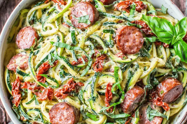 Creamy Garlic Sausage Zucchini Noodles Recipe