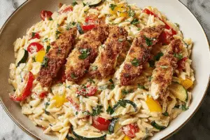 Easy Boursin Orzo Bake