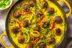 Jerk Meatballs In Coconut Curry Sauce
