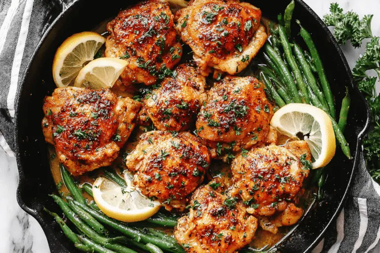 Lemon Garlic Butter Chicken Thighs with Green Beans Recipe