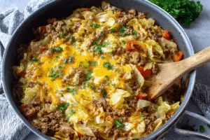 One-Pan Unstuffed Ground Beef Cabbage Roll Casserole