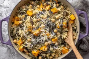 One Pot Fall Vegetable Orzo With Chickpeas And Kale