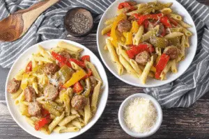 Sausage and Roasted Banana Pepper Pasta Bake