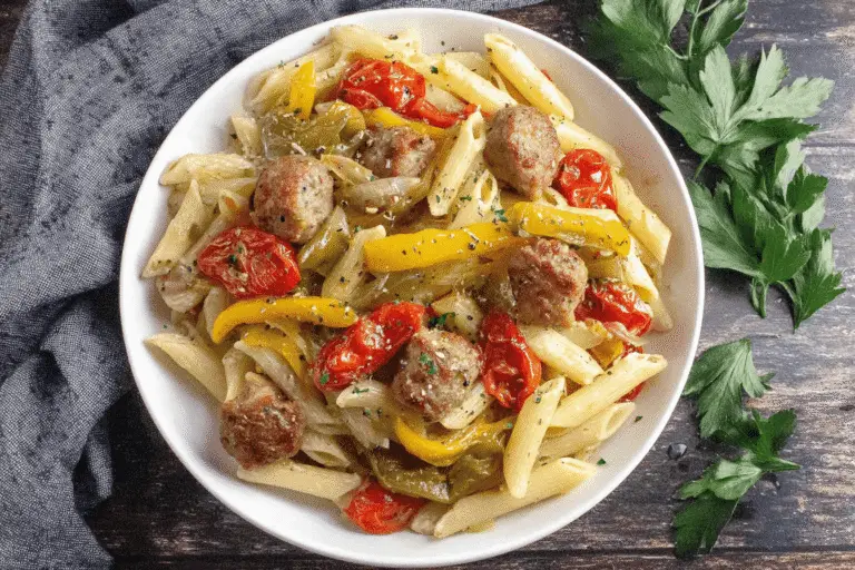 Sausage and Roasted Banana Pepper Pasta Bake Recipe