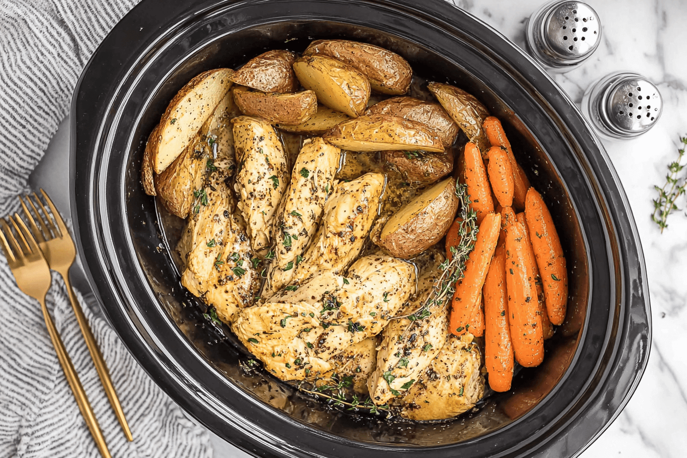 Slow Cooker Garlic Butter Chicken And Veggies Recipe