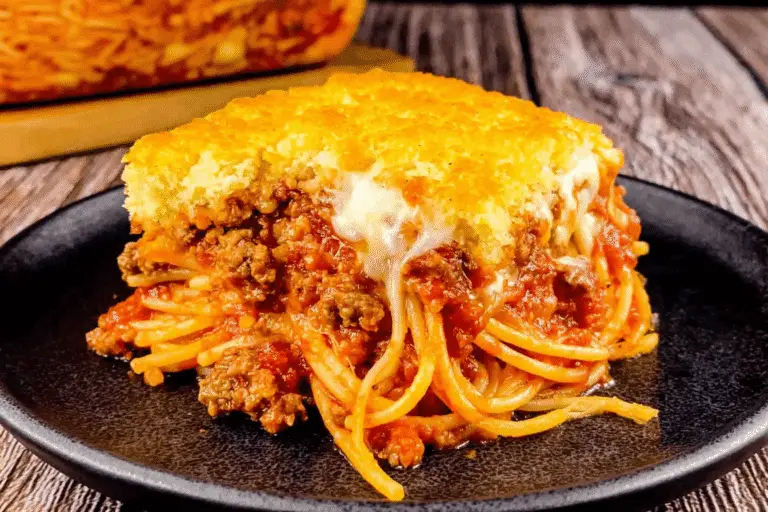 Spaghetti Casserole with Biscuit Topping Recipe