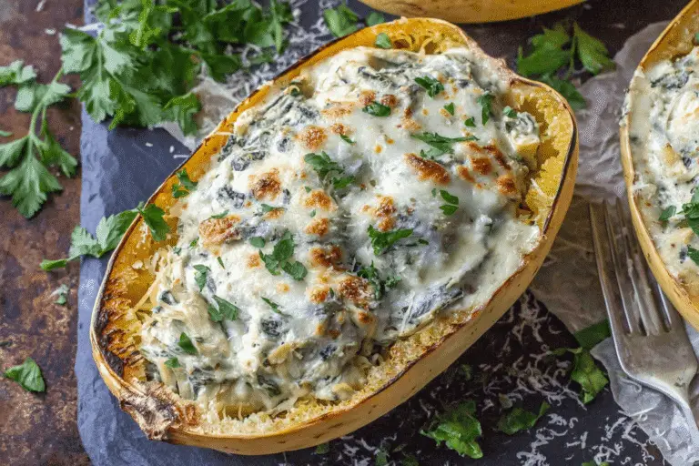 Spinach Artichoke Chicken Spaghetti Squash Bake Recipe