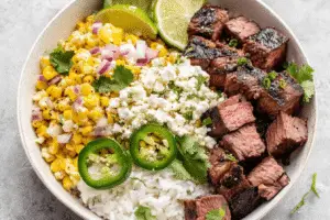 Street Corn Steak Rice Bowls