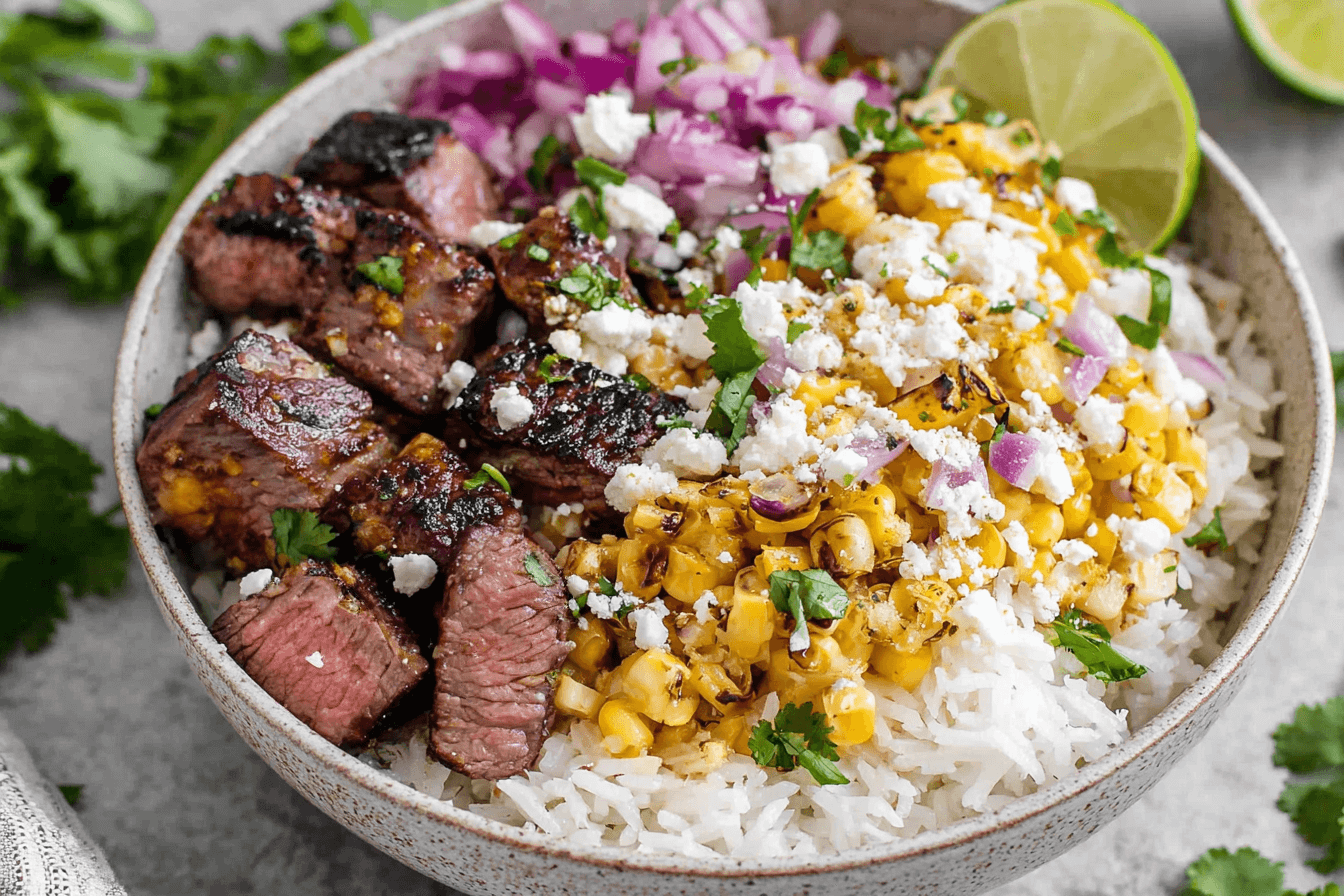 Street Corn Steak Rice Bowls Recipe