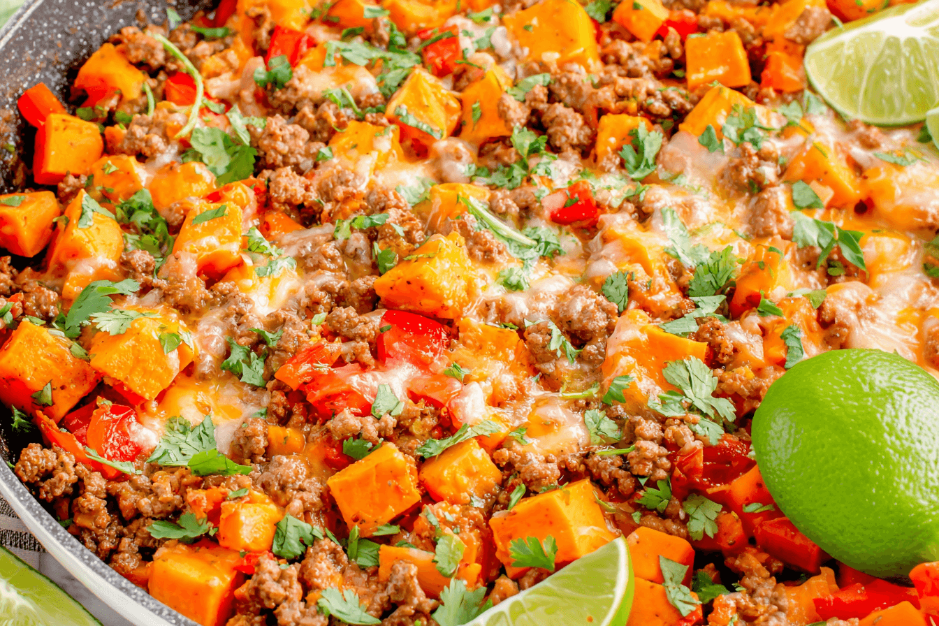 Tex-Mex Ground Beef & Sweet Potato Skillet Recipe