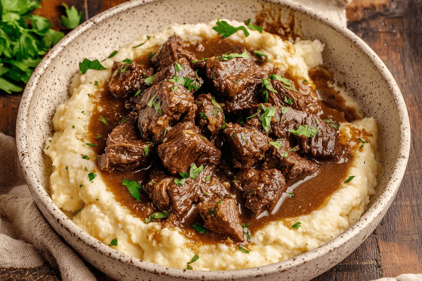 Beef Tips with Cauliflower Mash Recipe