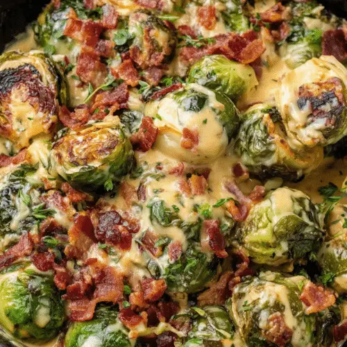Cheesy Brussels Sprouts with Bacon Recipe