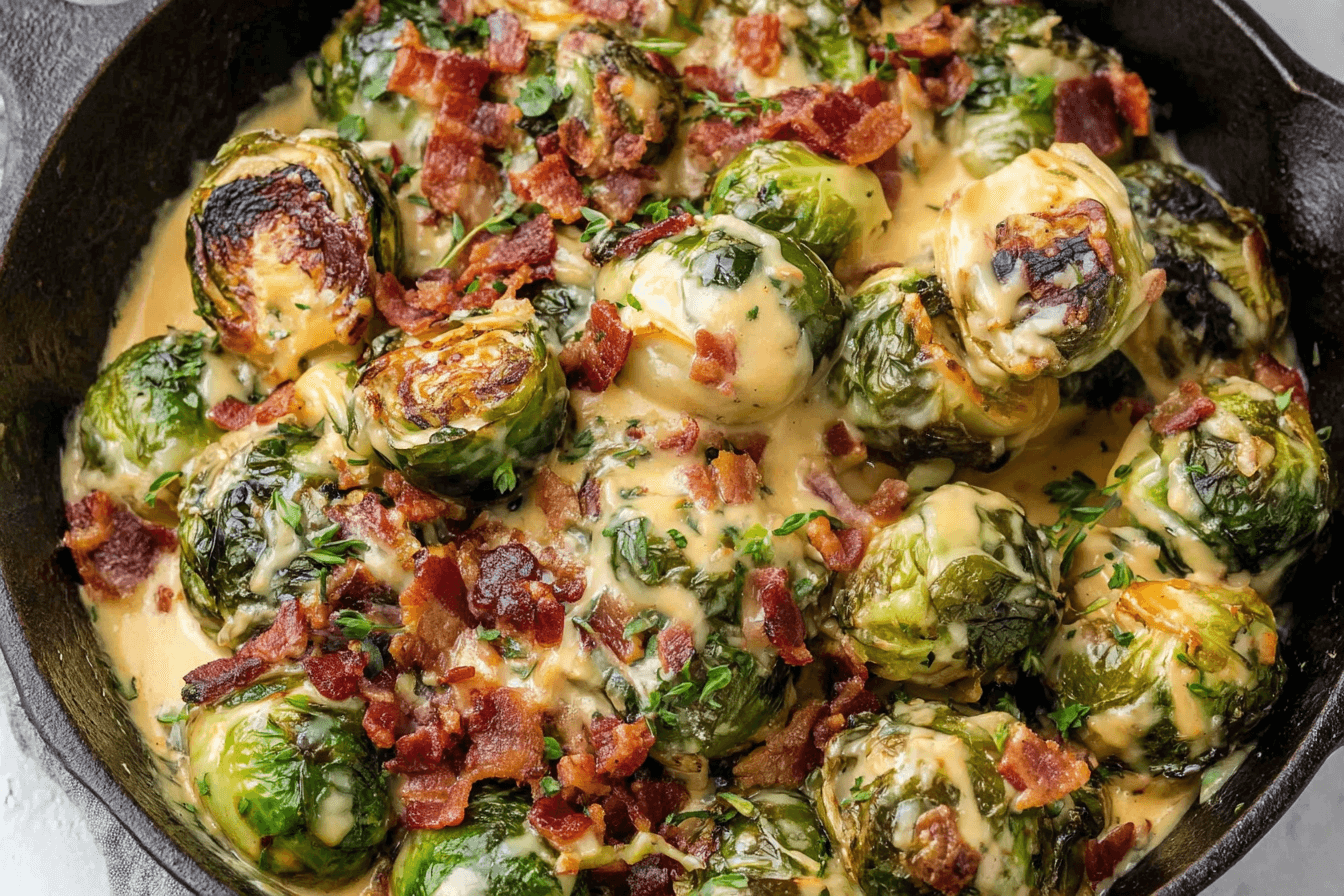 Cheesy Brussels Sprouts with Bacon Recipe