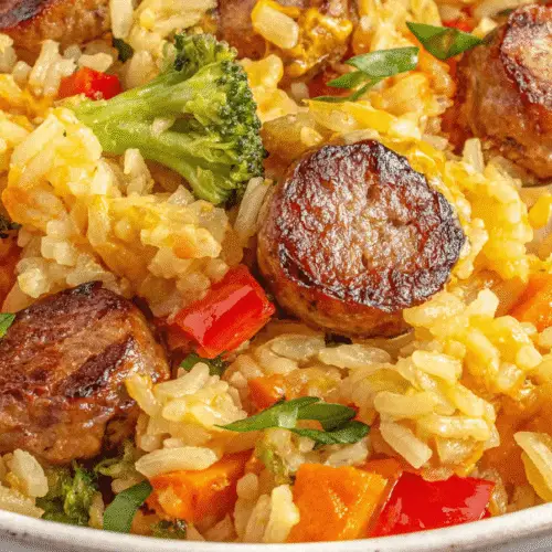 Cheesy Sausage Veggies And Rice Recipe