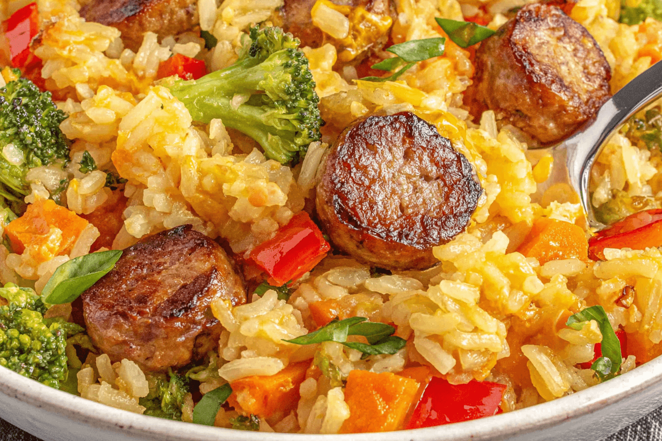 Cheesy Sausage Veggies And Rice Recipe