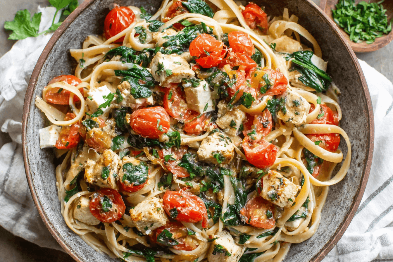 Chicken Feta Spinach Pasta Recipe