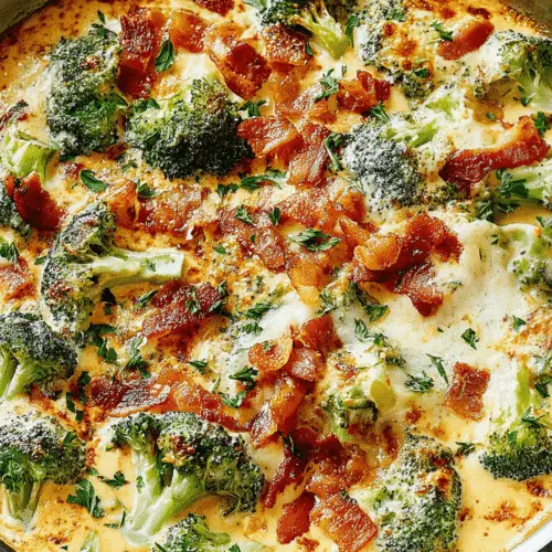 Creamy Garlic Parmesan Broccoli with Bacon Recipe