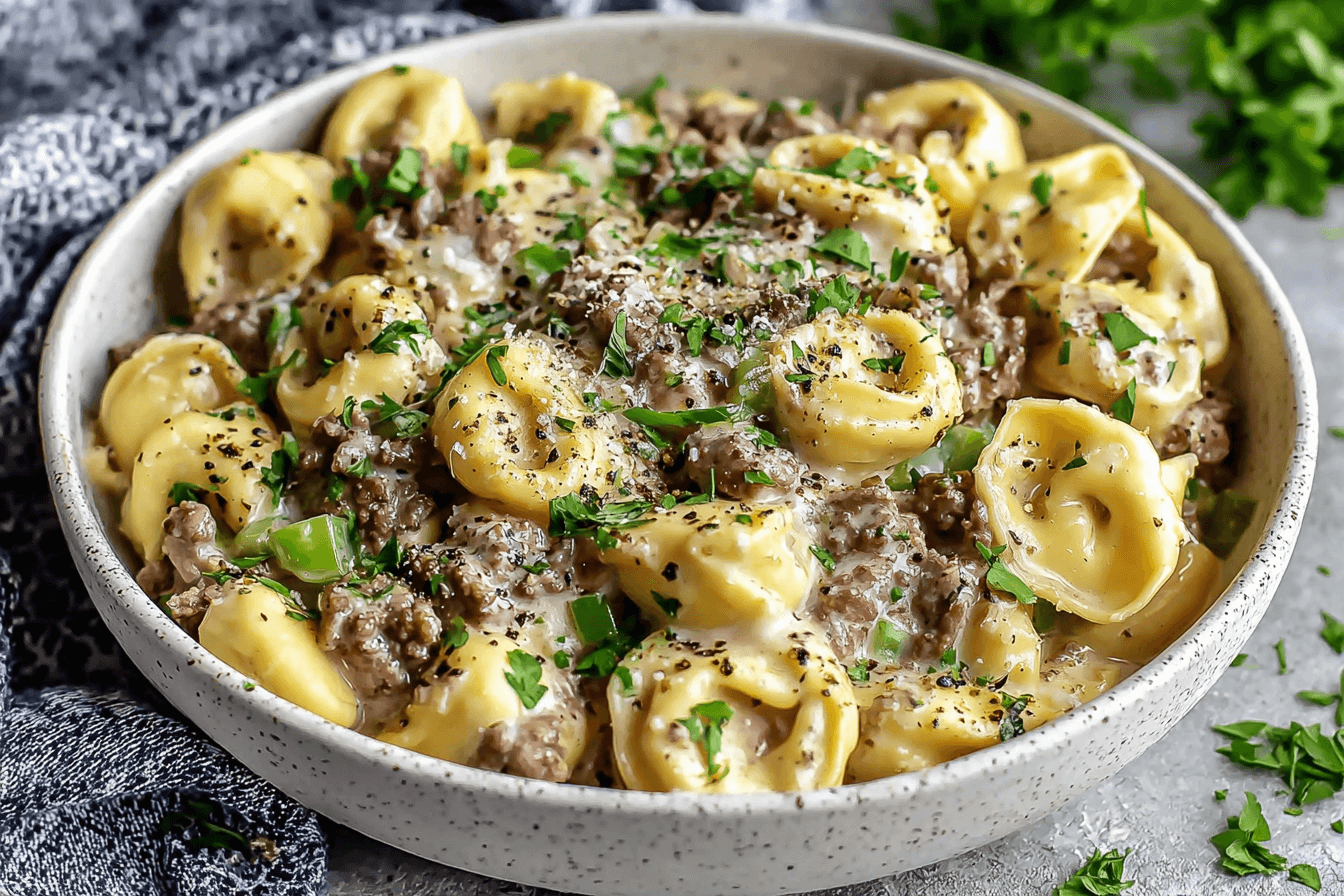 Crock Pot Cheesesteak Tortellini Recipe