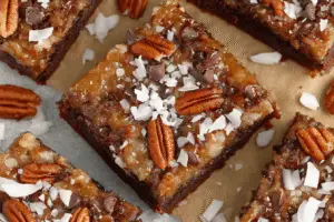 Decadent Brownies with Coconut Pecan Topping
