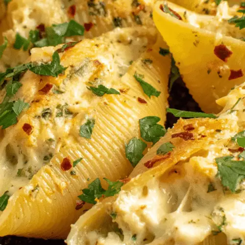 Garlic Butter Chicken Alfredo Stuffed Shells Recipe