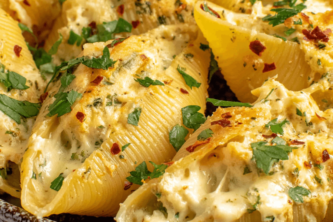Garlic Butter Chicken Alfredo Stuffed Shells Recipe