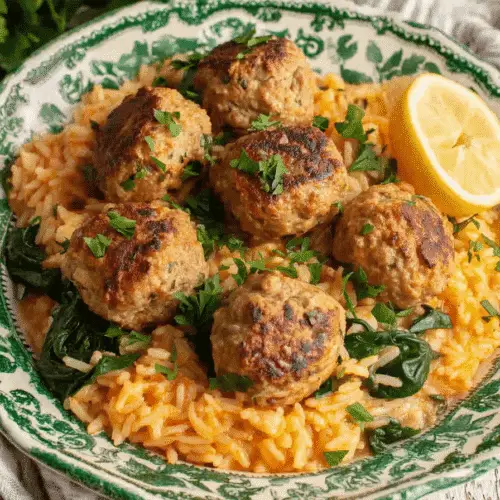 Lemony Turkey Meatballs with Creamy Rice Recipe