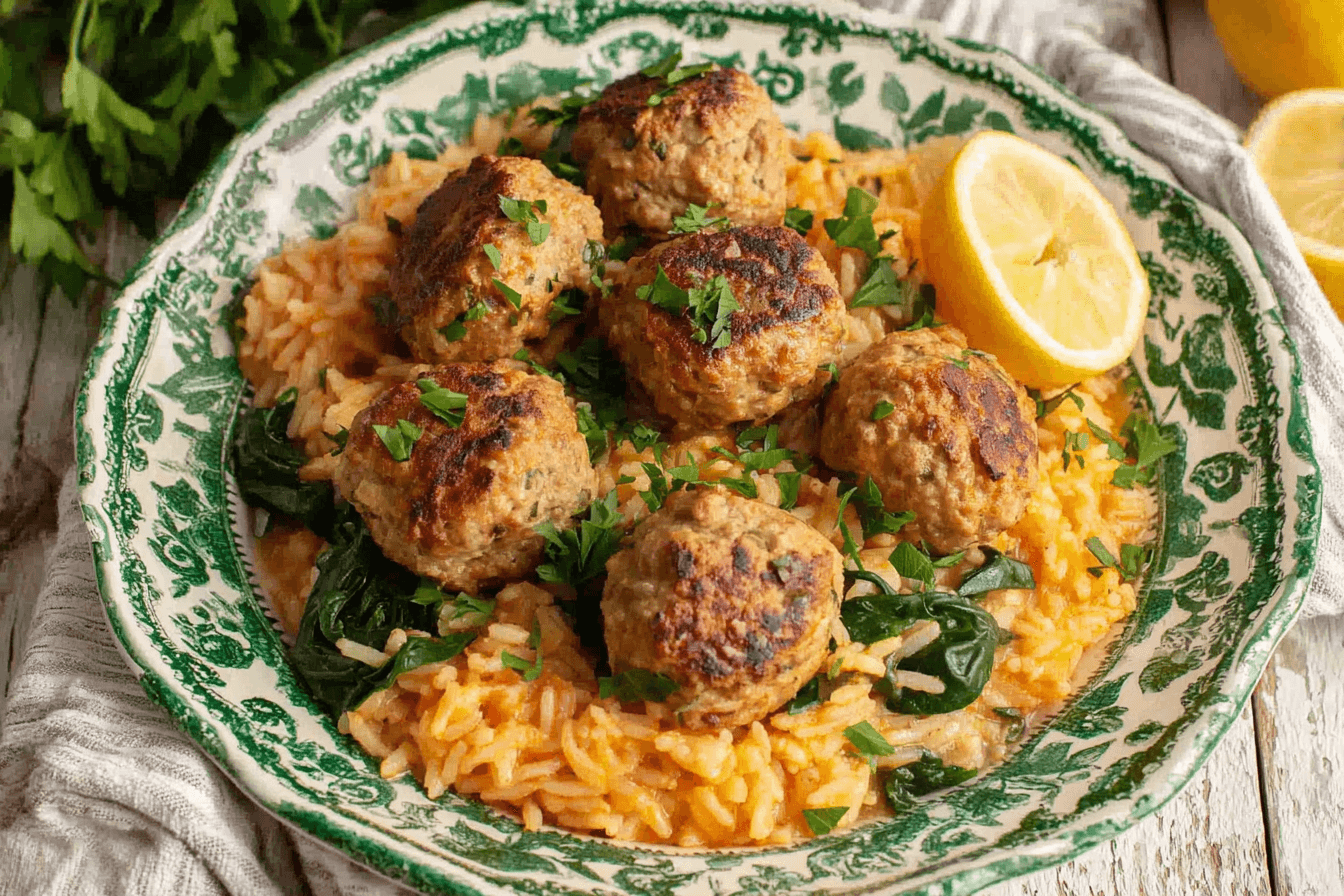 Lemony Turkey Meatballs with Creamy Rice Recipe