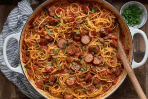 One-Pot Bacon Kielbasa Spaghetti