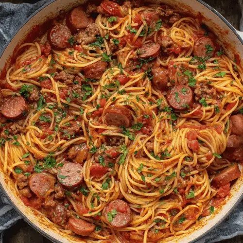 One-Pot Bacon Kielbasa Spaghetti Recipe