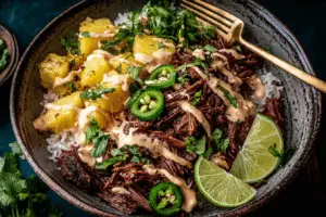 Pineapple Beef Bowls with Bang Bang Sauce