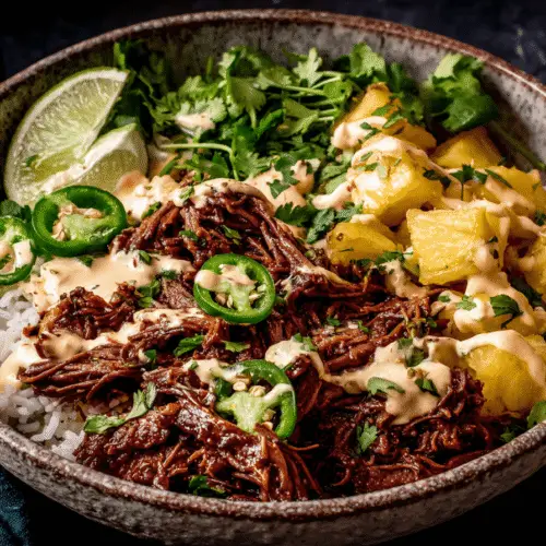 Pineapple Beef Bowls with Bang Bang Sauce Recipe