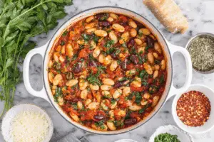 Puttanesca Beans With Garlic Bread