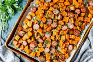 Sheet Pan Sweet Potato and Sausage Bake
