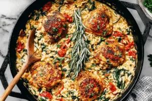 Tuscan Chicken And Orzo Skillet