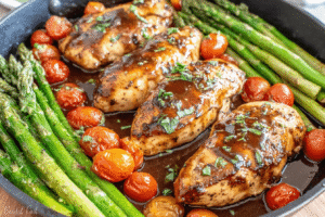 Balsamic Chicken with Asparagus & Tomatoes