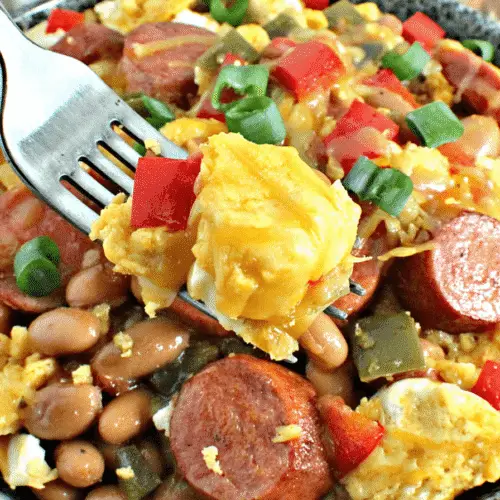 Breakfast Skillet with Sausage, Eggs, and Beans Recipe