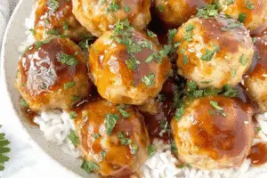 Chicken Meatballs with Pineapple Teriyaki Sauce