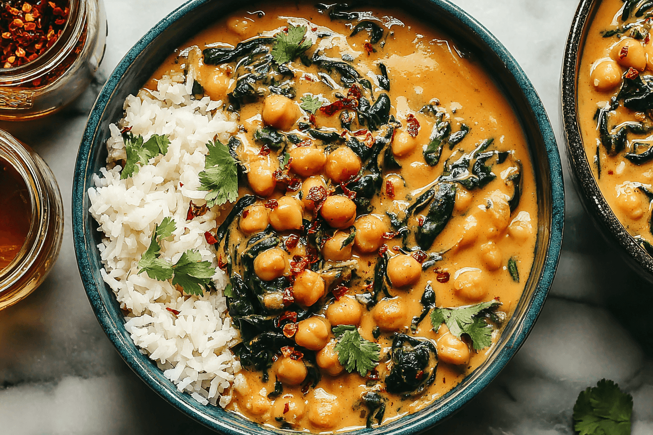 Creamy Chickpea Curry with Spinach Recipe