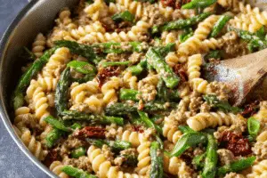 Creamy Gemelli Pasta with Sausage and Asparagus