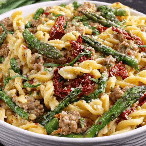 Creamy Gemelli Pasta with Sausage and Asparagus Recipe