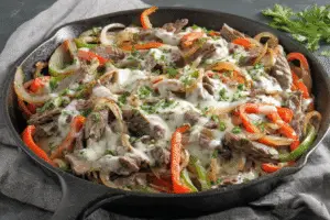 Creamy Keto Philly Cheesesteak Skillet