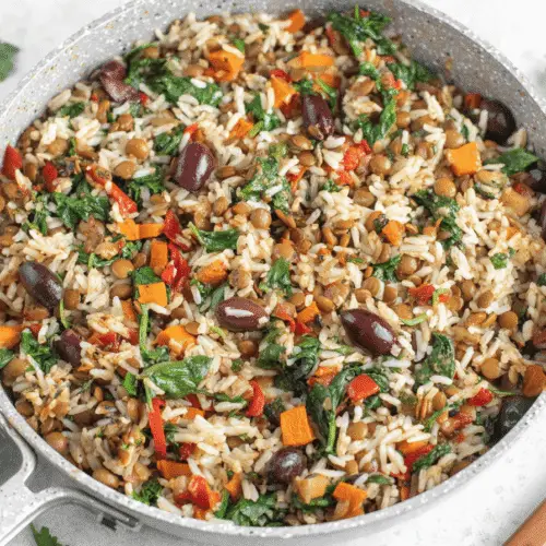 Mediterranean Rice and Lentil Skillet Recipe