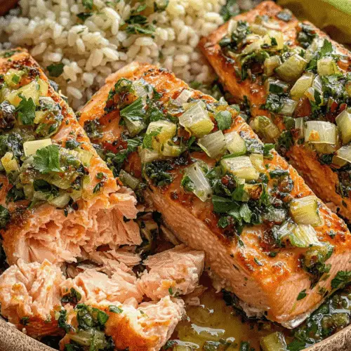 Miso Butter Salmon With Sizzled Scallion Salsa Verde Recipe